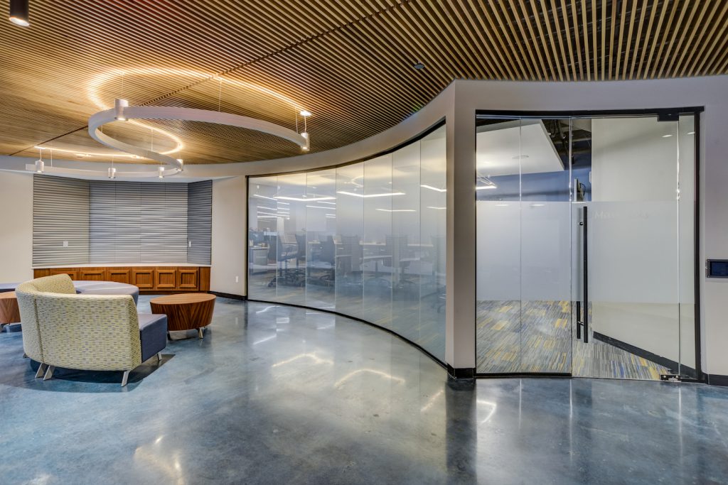 Curved Glass Wall Partitions in Office 