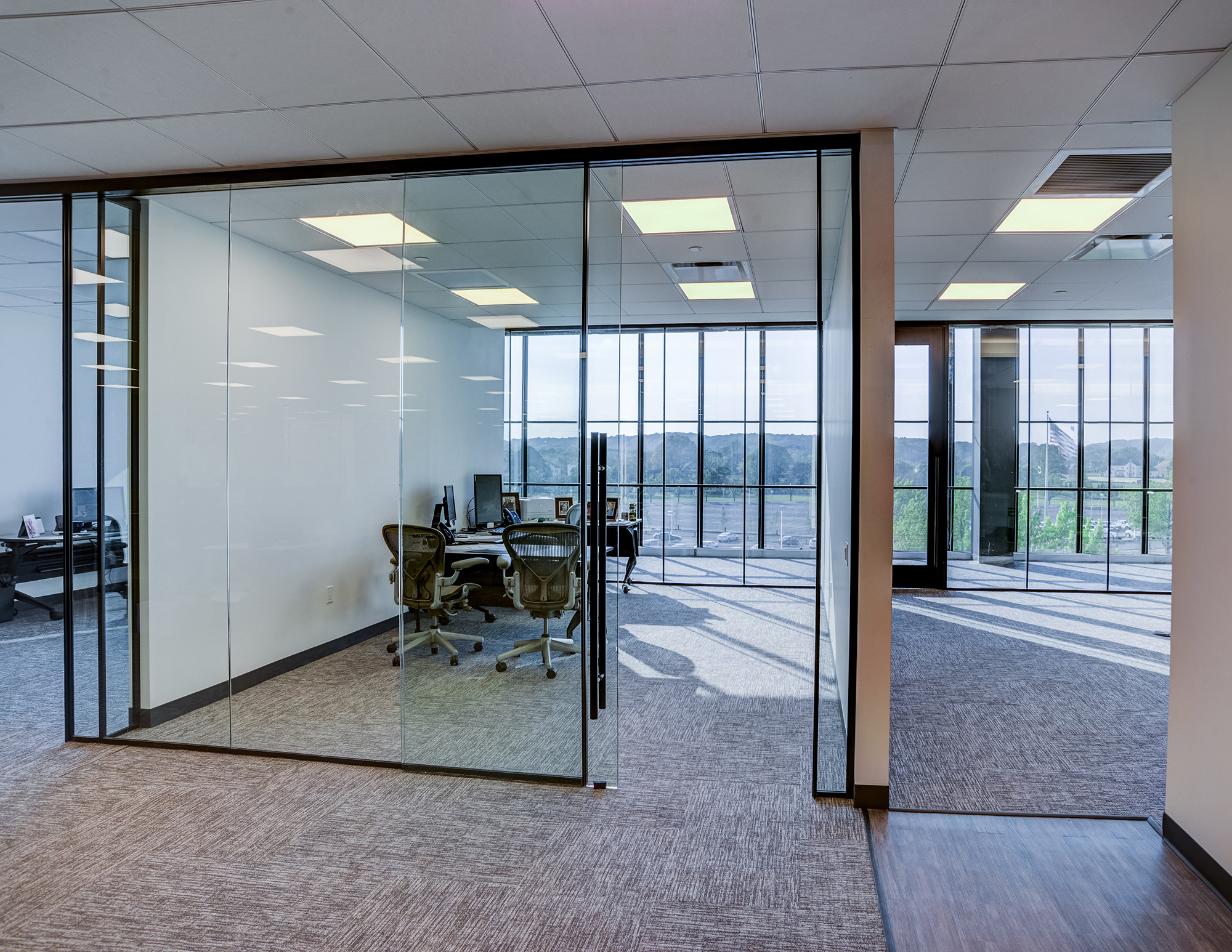 Framed Glass Office Partitions with sliding doors New york
