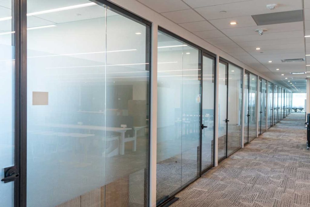 Film on glass minimize glare that may impact visually impared.